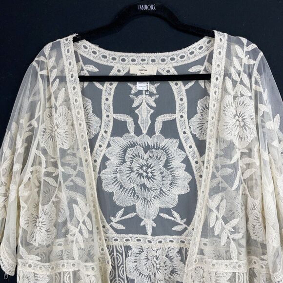 Entro Lace Cardigan SZ Medium Off White Cottagecore Dainty Coquette Short Sleeve - Picture 4 of 11